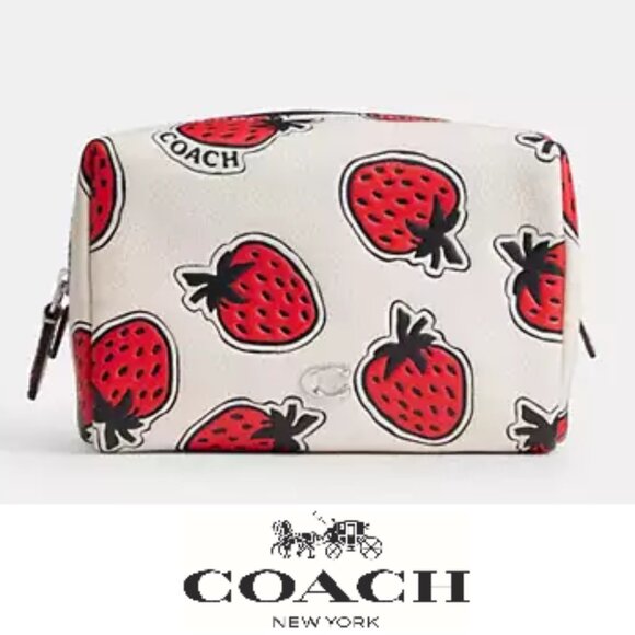🍓 Coach Essential Cosmetic Pouch With Strawberry Print - Picture 1 of 6